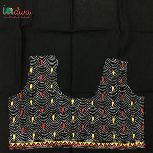 Indiva Kantha Black Blouse Piece with Red & Yellow Embroidery-Back