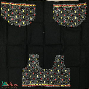 Indiva Kantha Black Blouse Piece with Red & Yellow Embroidery