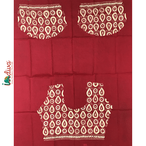Indiva Red with Off-White Kantha Embroidered Blouse Piece