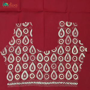 Indiva Red with Off-White Kantha Embroidered Blouse Piece-Back